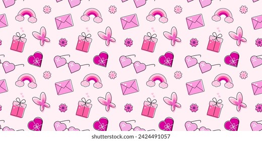 Seamless pattern with cute elementss  on the pink background. Print for children's clothing, card, background, invitation, greeting card, textile, print, and wallpapers. Vector illustration.