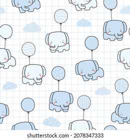 seamless pattern with cute elephant and balloon cartoon doodle vector illustration