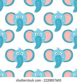 Seamless pattern with cute elephant. Kids fashion print. Vector hand drawn illustration. blue flat hand drawn elephant face head isolated on white background