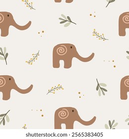 Seamless pattern with cute elephant kids textile background