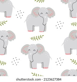 Seamless pattern with cute elephant on a white background. Vector childish illustration