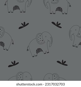 Seamless pattern with cute elephant on white background. Vector illustration in doodle style. Can be used for wrapping paper, fabric, textile, wrapping paper, fabric, textile etc.