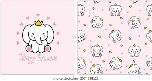 Seamless pattern with cute elephant on pink background. Vector illustration in flat style. Can be used for wrapping paper, fabric, textile, wrapping paper, fabric, textile etc.