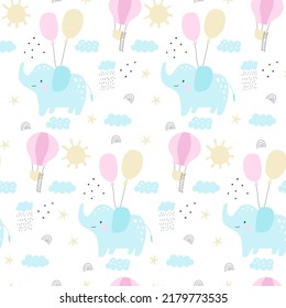 Seamless pattern with cute elephant. Vector illustrations
