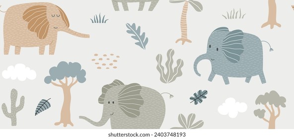 Seamless pattern of cute elephant. vector cute animal. 