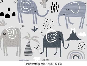 seamless pattern with cute elephants.