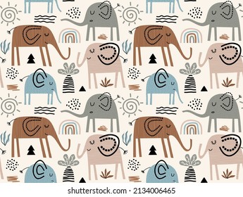 seamless pattern with cute elephants.