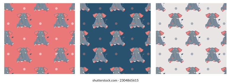 Seamless pattern with cute elephants and butterflies. Baby print. Simple watercolor pattern elephant