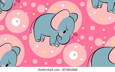 Patrón sin foco con elefantes lindos al estilo kawaii. Vector
