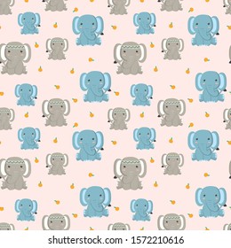 Seamless Pattern with cute elephants in the pink backdrop