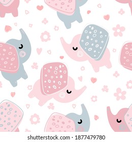 Seamless pattern with cute elephants, repeating pattern with animals in Scandinavian style.