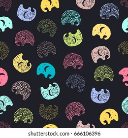 Seamless pattern with cute elephants in simple cartoon style.