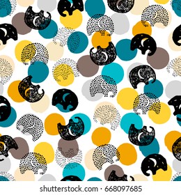 Seamless pattern with cute elephants in simple cartoon style.