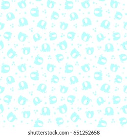 seamless pattern with cute elephants and stars on white background