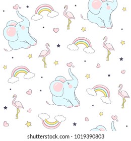 Seamless pattern with cute elephants. Vector  Illustration
