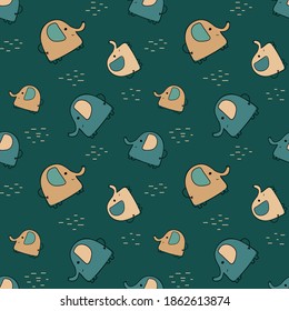 Seamless pattern with cute elephants. Vector background in childish style great for fabric and textile, packaging, cards and banners design