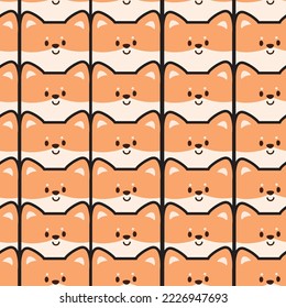 Seamless pattern of cute face smile dog background.Animal character design.Pet hand drawn.Repeat.Kawaii.Vector.Illustration.