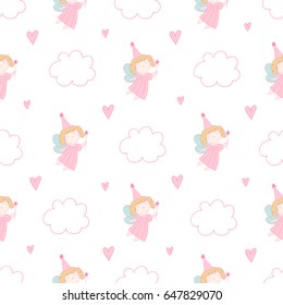 Seamless pattern with cute fairy