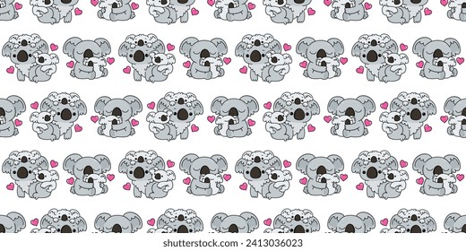 Seamless Pattern of Cute Family Koala bear and child baby koala animal are hugging love and sleepy, cartoon character Design template isolated on white background, icon symbol object element vector 