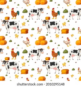 Seamless pattern with cute farm animals cartoon character illustration