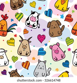 Seamless pattern of Cute Farm Animals