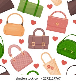 seamless pattern from cute fashion bags. Endless texture. Vector illustration. Cartoon style.