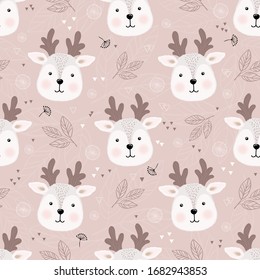 Seamless pattern cute fawn face, children's print on clothes.Vector illustration