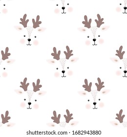Seamless pattern cute fawn face, vector illustration