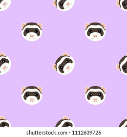 Seamless pattern with cute ferret muzzle. Vector flat design illustration.