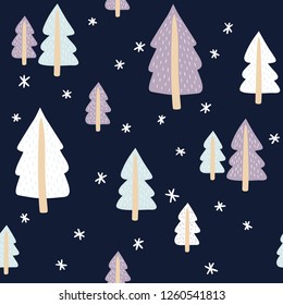 Seamless pattern with cute fir-trees. Vector template.