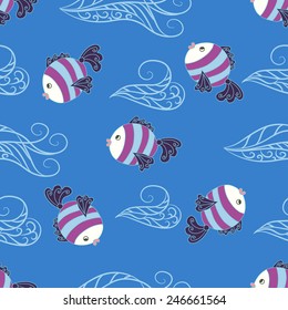 Seamless pattern with cute fish.
