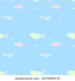 Seamless pattern with cute fish. Creative children's texture in Scandinavian style pastel colors. Decorative print for wallpaper, wrapping, pajama, fabric, textiles