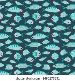 Seamless pattern cute fish for decoration design. Seamless vector background. Great design for any purposes.