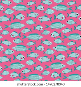 Seamless pattern cute fish for decoration design. Seamless vector background. Great design for any purposes.