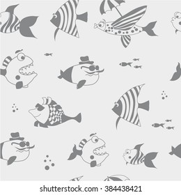 Seamless pattern with cute fish, faint