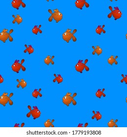 Seamless pattern with cute fish on blue background. Vector cartoon animals colorful illustration. Adorable character for cards, wallpaper, textile, fabric. Flat style.