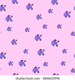 Seamless pattern with cute fish on pink background. Vector cartoon animals colorful illustration. Adorable character for cards, wallpaper, textile, fabric. Flat style.