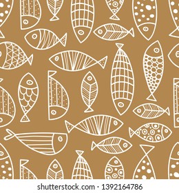 Seamless pattern with cute fish. Sea background. Seamless pattern can be used for wallpaper, pattern fills, web page background, surface textures.
