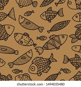 Patrón sin mar con peces lindos. Fondo marino. Se puede utilizar un patrón sin problemas para papel pintado, rellenos de patrones, fondo de página web, texturas superficiales.