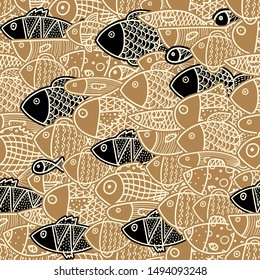 Seamless pattern with cute fish. Sea background. Seamless pattern can be used for wallpaper, pattern fills, web page background, surface textures.