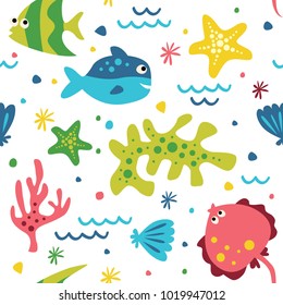 seamless pattern cute fish in underwater world