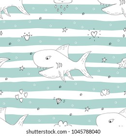 Seamless pattern with cute fish. vector pattern