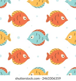 Seamless pattern with cute fishes. Sea animals. Ocean fauna. Vector illustration in flat style