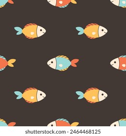 Seamless pattern with cute fishes. Sea animals. Ocean fauna. Vector illustration in flat style