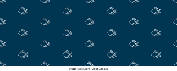 Seamless pattern with cute fishes swimming in the sea. Cartoon summer background ocean animals. Cute kid pattern with fishes