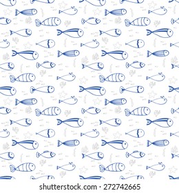 Seamless pattern with cute fishes. Vector illustration