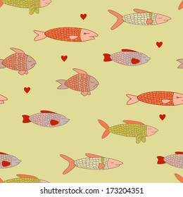 Seamless pattern with cute fishes.Vector