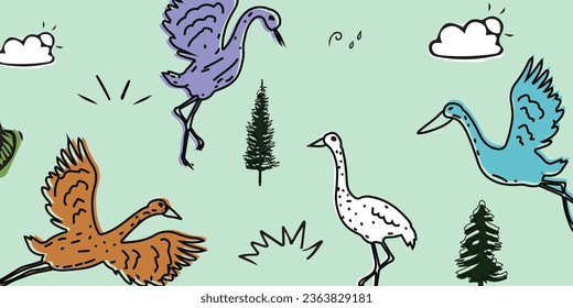 Seamless pattern with cute flamingo bird. adorable for children's textiles, wallpaper, toy wrappers, book covers, wall wallpapers, posters, vector illustration