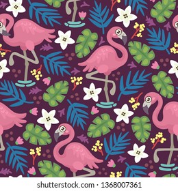 Seamless pattern with cute flamingo. Perfect for kid product, fashion, fabric, textile, print, wallpaper and web design. Vector illustration