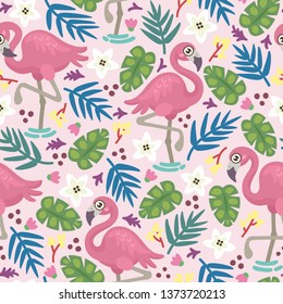 Seamless pattern with cute flamingo. Perfect for kid product, fashion, fabric, textile, print, wallpaper and web design. Vector illustration